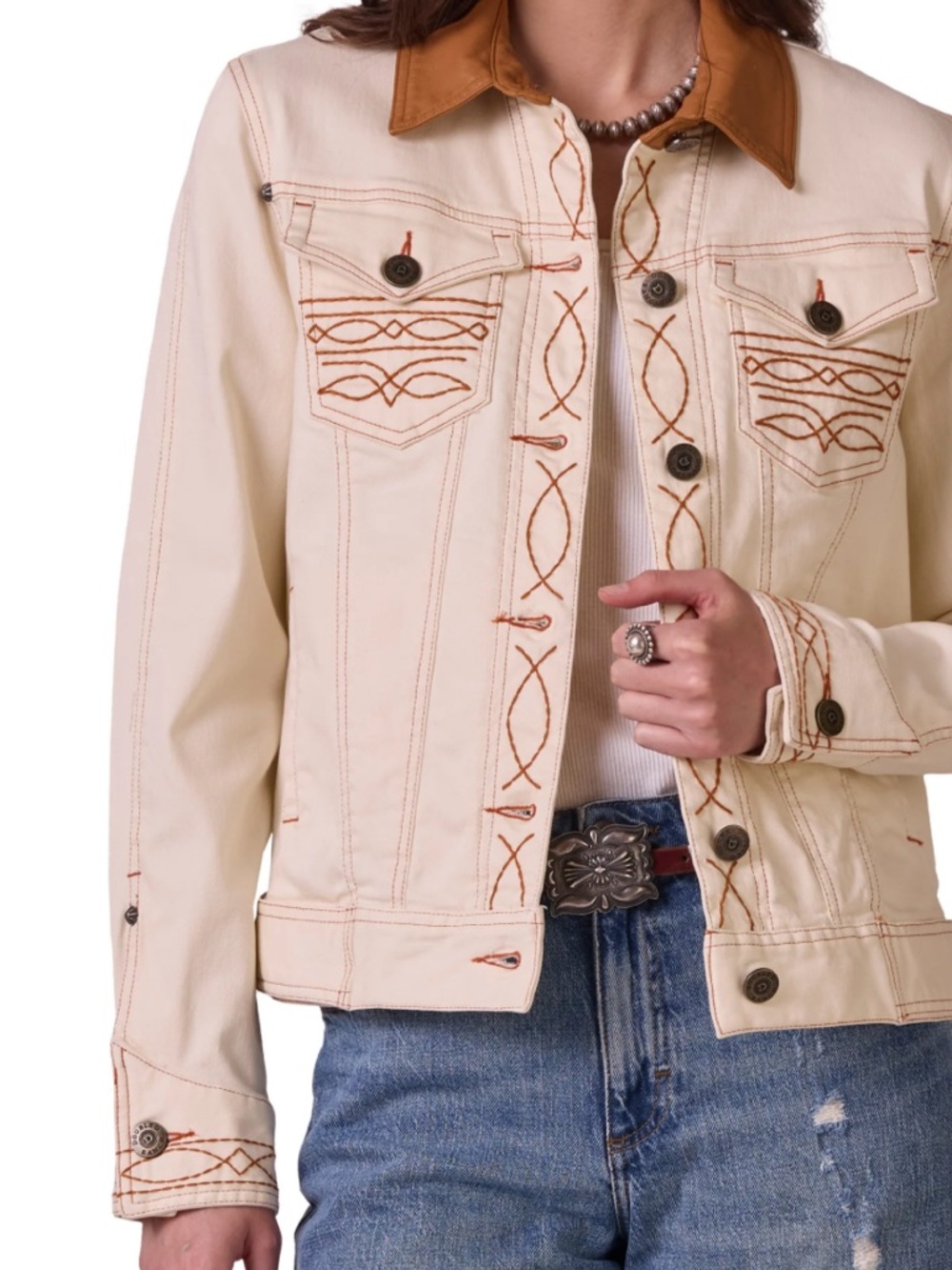 Double D Ranch Lead Steer jacket leather collar Embroidered longhorn Rtl 595 NWT - Picture 7 of 16